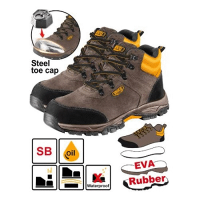 (Safety) حذاء للعمال مخمل بني بشريط مع حماية معدنية للاصابع عالي