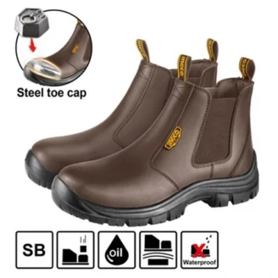 (Safety) حذاء للعمال جلد بني مع حماية معدنية للاصابع عالي
