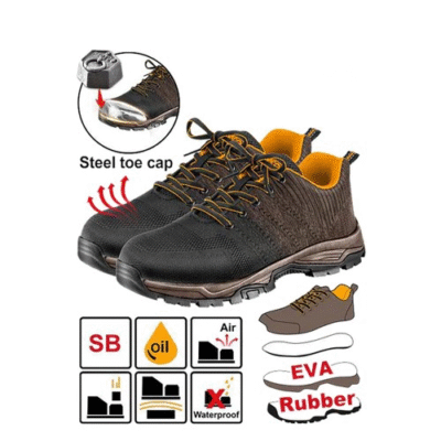 (Safety) حذاء للعمال بني بشريط مع حماية معدنية للاصابع واطي
