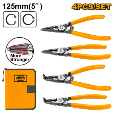 INGCO HCCPS26125 5" طقم بانسات سكمون بولاد صناعي Set of 4 Pieces Circlip Pliers