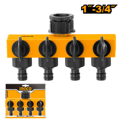 INGCO HHC1402 1"-3/4" 4Way hose ركور نبريج بمخرجين مع سكر Plastic Hose Distributor Connector 4-Way
