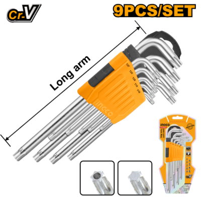 INGCO HHK13091 9 Pcs Long طقم منجم Torx Wrench Allen Key Cr-V Set