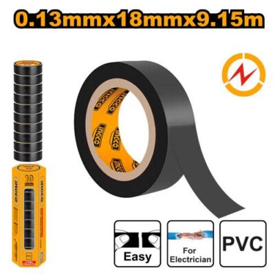 INGCO HPET1103 10Pcs (0.13x18)mm 10 yards شرتيتون اسود PVC Insulating Tape Black