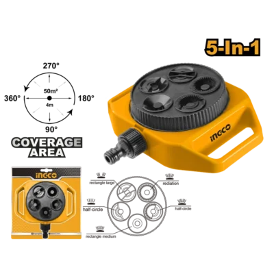 INGCO HPS33061 5IN1 مرشة دائرية لري الغازون Plastic Turret Sprinkler