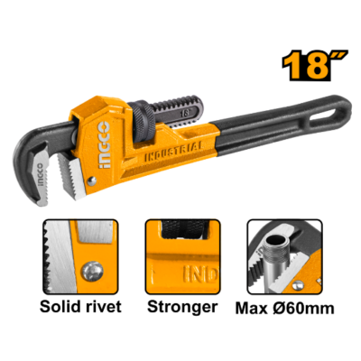 INGCO HPW0818 18" 60mm رنش صناعي مسكة ملبس كوتشوك Pipe Wrench