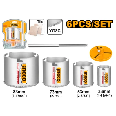INGCO HSB4061 6PCS(33,53,73,83)MM طقم خراقات TCT Hole Saw Set Carbide Gritted