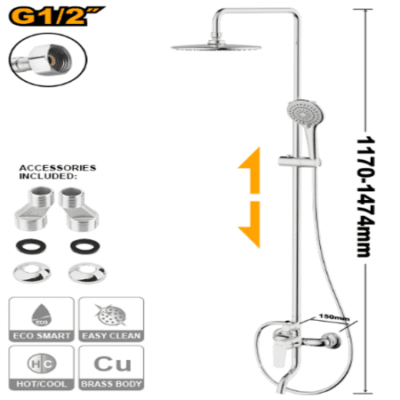INGCO HSLBM513681 خلاط مع باردوش عامود مع مسكة بنبريج كروم Single Lever Bath-Shower Mixer Heavy Duty