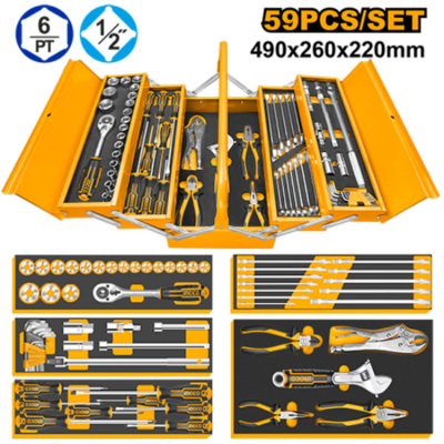 INGCO HTCS15591 59Pcs طقم عدة شنطة حديد ثلاث طبقات Tool Chest Set