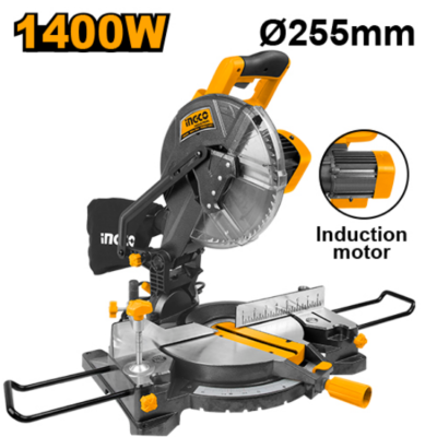 INGCO PBMIS14002 1400 W / 255 mm 45° منشار خشب والمنيوم Miter Saw Induction Motor