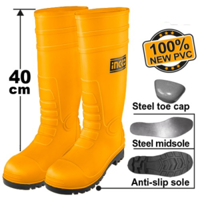 INGCO SSH092S1P جزمة كوتشوك مقاومة للانزلاق مع حماية معدنية Safety Boots 100% New Zinc PVC with Anti-Slip Sole and Steel toe cap