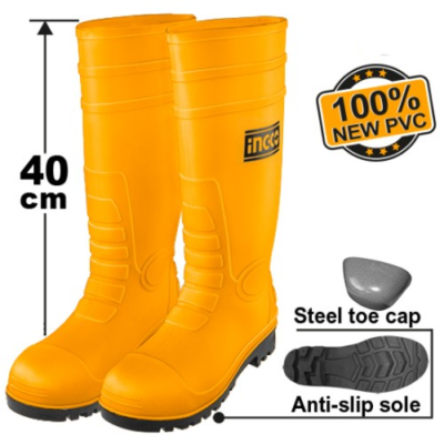 INGCO SSH092SB جزمة عمال كوتشوك مع حماية للاصابع HEAVYDUTY SAFETY YELLOW RAIN BOOT WITH TOE CAP AND ANTI-SLIP SOLE
