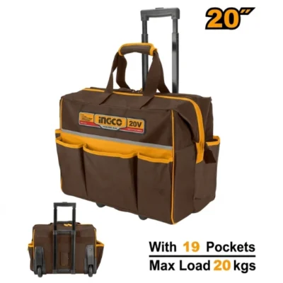 INGCO HRRTB2015 20" 20KG 19 POCKET شنطة عدة قماش بدواليب مسكة تلسكوبيك Industrial Rolling Rigid Tool Bag