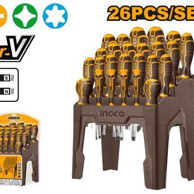 26Pcs طقم مفكات مسكة كوتشوك صناعيي مع ستاند