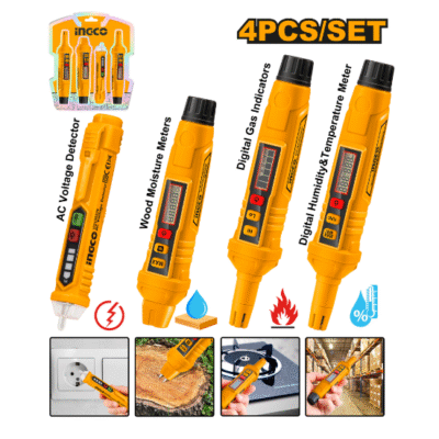 4 Pcs مجموعة فاحص كهرباء ,غاز, رطوبة الاخشاب ,الحرارة والرطوبة