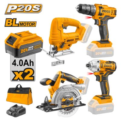 20V 2Batt 4A+Char+Bag مجموعة مقائدح+خراقة+منشار صدر