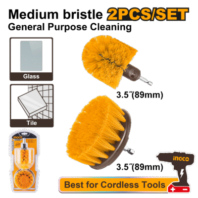 2Pcs medium bristle طقم فراشي تنظيف اصفر