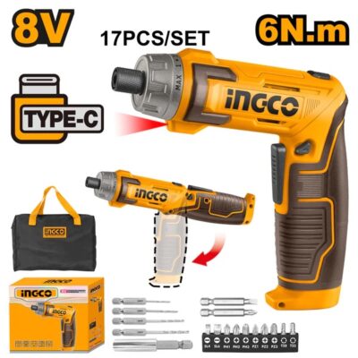 17Pcs Type C 8V مفك بطارية قبضة متحركة