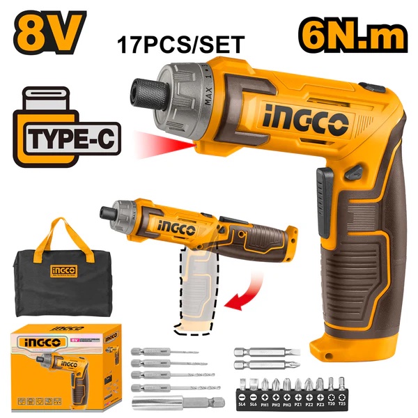 17Pcs Type C 8V مفك بطارية قبضة متحركة