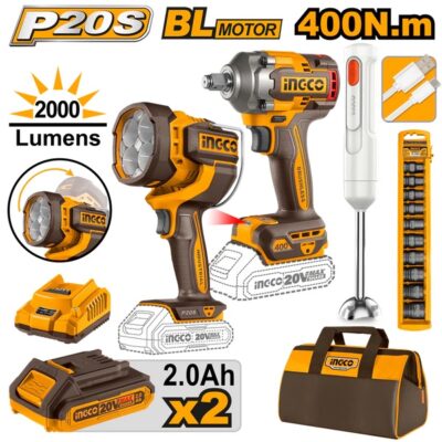 20V 2Batt 2Ah Bag 400N فرد شد عزق+برجكتير+بلاندر