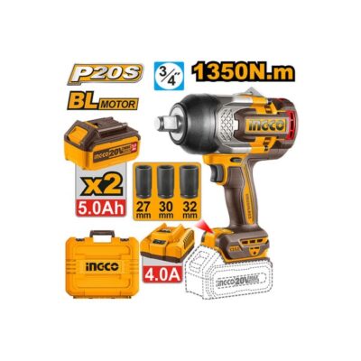 20V 2Batt 5A+Char+Box BL 1350N.m 3/4" فرد شد عزق بطارية