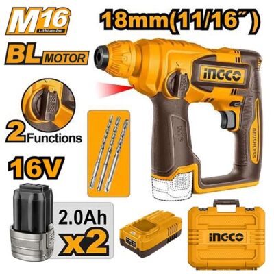 16V 2Batt 2Ah+Char+Box 18mm BL بطارية SDS مقدح