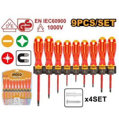 9Pcs 1000V طقم مفكات شق ومصالب معزول