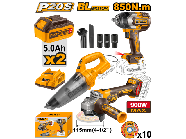 20V 850N.m صاروخ +مكنسة فارة + 10 ديسكات + فرد شد