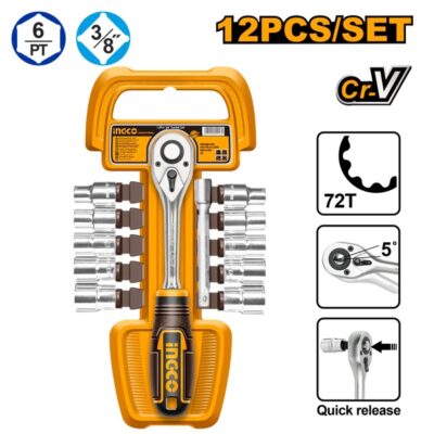 12Pcs 3/8" طقم طربوش مع طقطاق