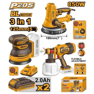 20V 2Batt 2Ah BL مجموعة حفافات وفرد رش بويا على البطارية