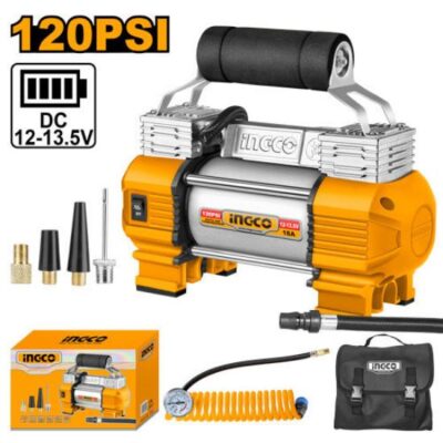 INGCO AAC2508 12V 120PSI منفخ دواليب كبير 2 بيستون Industrial Auto Air Compressor