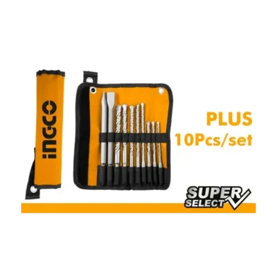 INGCO AKD2101 10PCS SDS طقم ريش مع شوكة وازميل Hammer Drill Bits And Chisels Set