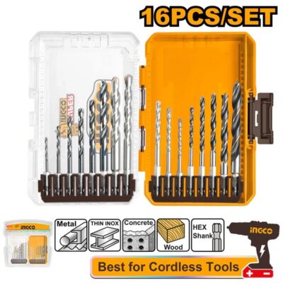 INGCO AKDL11606 16 PCS طقم ريش باطون مشكل وخشب وحديد Metal Multifunction Drill & Wood Drill Bits Set