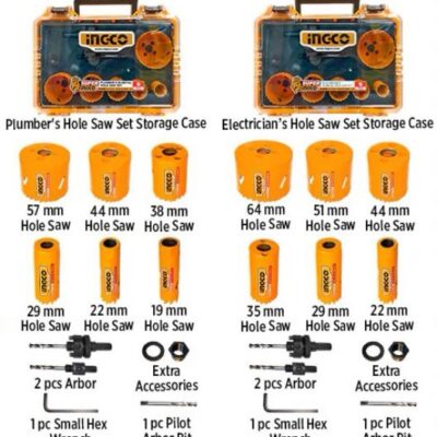 INGCO AKH0021 18PCS طقمين قوارات حديد وخشب مع ممسك HOLESAW Electrical + Plumber Set