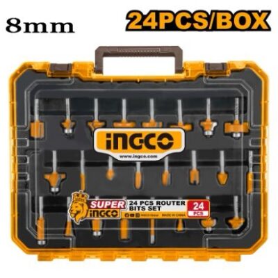 INGCO AKRT24082 24PCS 8MM طقم ريش راوتر صناعي بعلبة بلاستك Router Bits Set