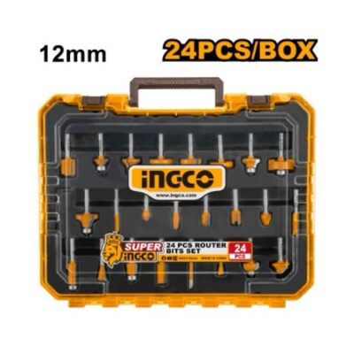INGCO AKRT24122 24PCS 12MM طقم ريش راوتر صناعي بعلبة بلاستك Router Bits Set