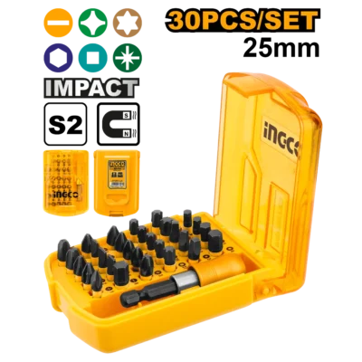 INGCO AKSD68303 31 PCS طقم راس مفك مشكل مع ادبتر للمقدح Impact Screwdriver Bits