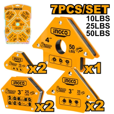 INGCO AMWH7002 7PCS طقم زاوية جمع مغنطيس للحديد Steel Magnetic Welding Holder Set / Angle Welding Magnets