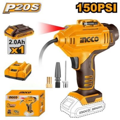 INGCO CACLI20181 20V 1BATT 2A+CHAR 160PSI/11BAR منفخ دواليب Cordless Auto Air Compressor