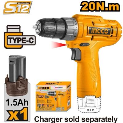 INGCO CDLI12428 12V 1BATT 1.5AH TYPE-C 20N.M مقدح بطارية Cordless Drill