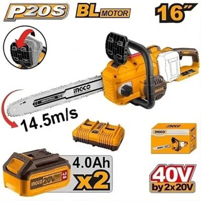 INGCO CGSLI401682 40V 2BATT+CHAR 16" BL منشار حطب بطارية Brushless Chain Saw