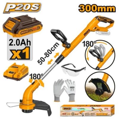 INGCO CGTLI20301 20V 1BATT+CHAR 300MM حشاشة بطارية يدوية تلسكوبيك راس معكوف Cordless grass trimmer