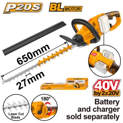 INGCO CHTLI40028 40V 650MM منشار تشحيل شجر بطارية Cordless Hedge Trimmer