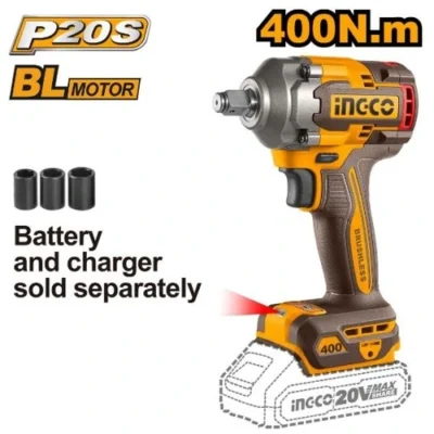 INGCO CIWLI20401 20V BL 400N 1/2" فرد شد عزق بطارية Cordless Impact Wrench