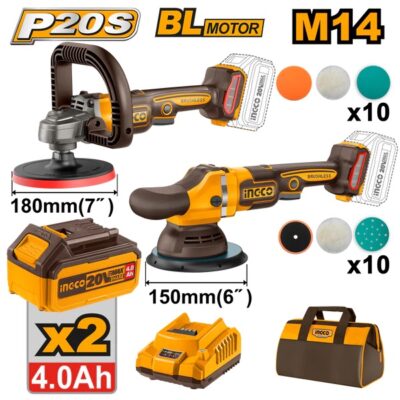 INGCO COSLI241191 20V 2BATT 4AH +CHAR+BAG مجموعة صواريخ بولش Combo Kit with Lithium-Ion Brushless Cordless Polisher
