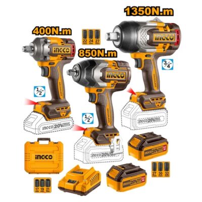 INGCO COSLI250386 20V 3PCS 2BATT+CHAR+BOX مجموعة فردد شد عزق Impact  Wrench Combo Kit