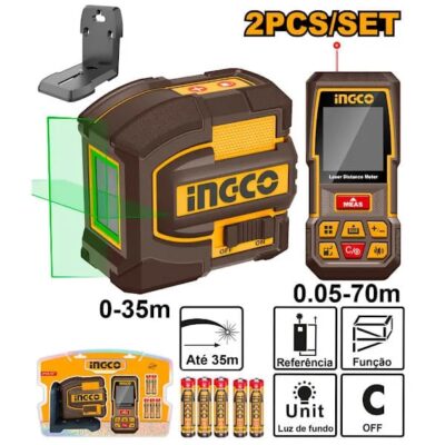 INGCO COSLL0401 2PCS مجموعة متر ليزر وليزر شقلة Laser Level And Distance Measuring Kit