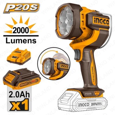 INGCO CWLI20881 20V 1 BATT 2AH+CHAR 2000 LUMENS LED بروجكتير يدوي Work Lamp