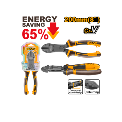 INGCO HCDCP58200 8" 200MM ENERGY SAVING 65% قطاعة بولاد عنق طويل Compound Action Diagonal Cutting Pliers