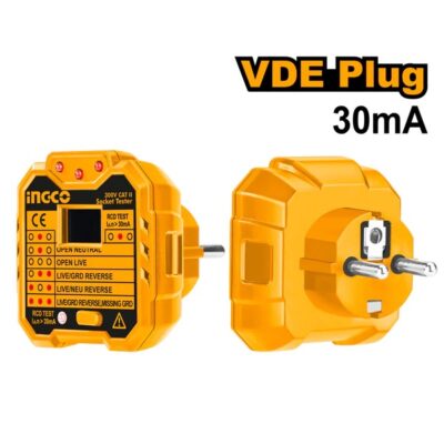 INGCO HESST30002 7 TESTING SITUATIONS VDE / RCD فيش فاحص للكهرباء Plug Anti-Electric Shock Socket Tester