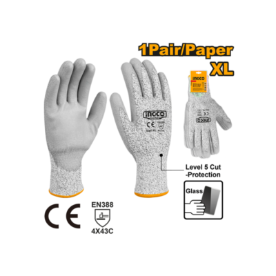 INGCO HGCG02-XL XL - (كفوف مقاوم للقطع رمادي (زجاج Cut Resistance Rubber Safety Gloves
